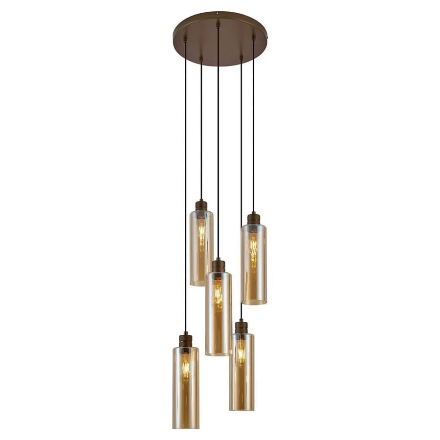 QAZQA Hotel Chic Hängelampe Stavelot in Dunkelbronze mit bernsteinfarbenem Glas, 5-flammig, rund - Bild 2