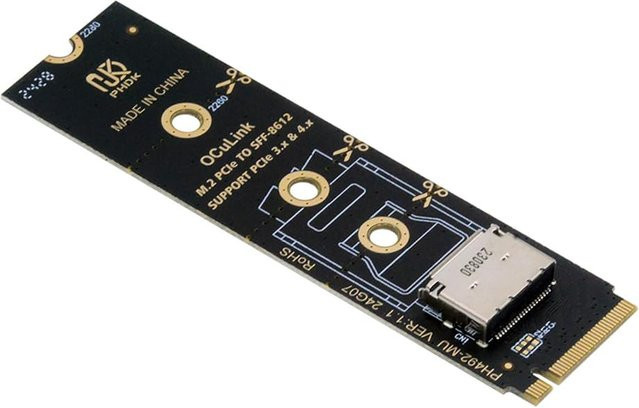 RGEEK PCI-E 4.0 M.2 M-Key zu Oculink SFF-8612 SFF-8611 Vertikaler Host-Adapter für NVMe U.2 SSD 2280 eGPU in Schwarz - Bild 1