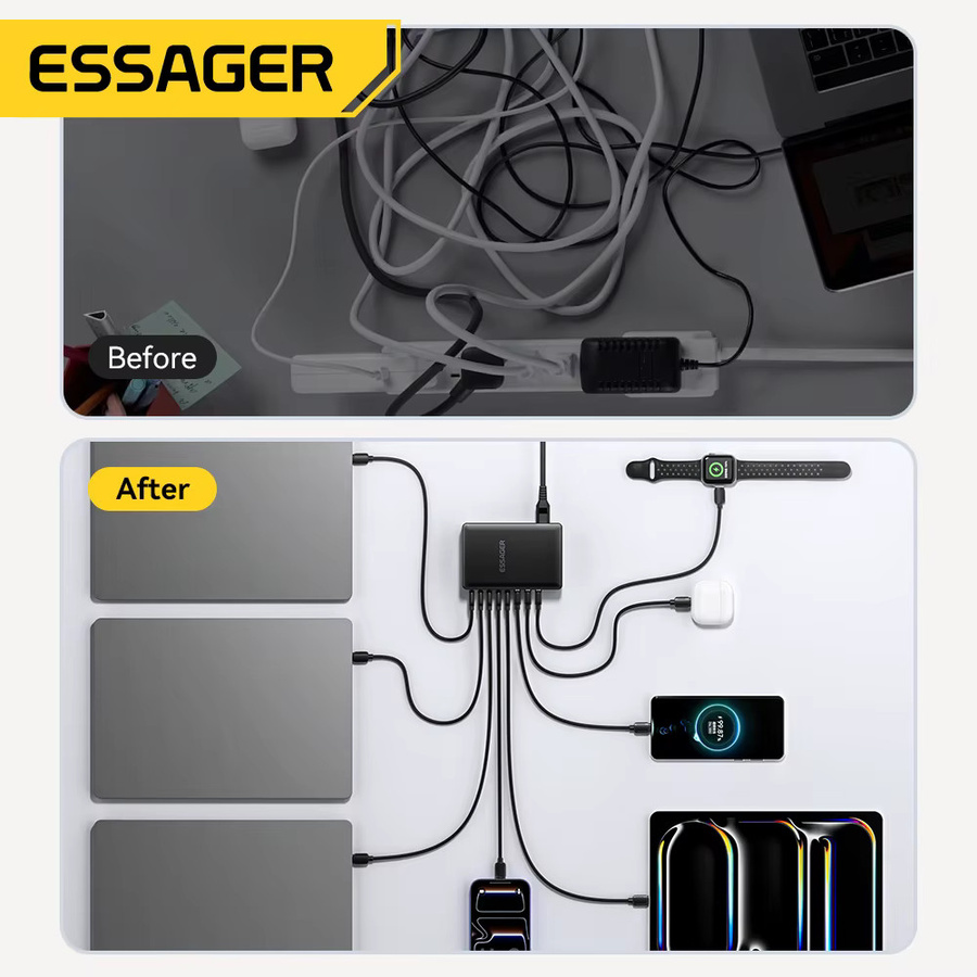 Essager 380W GaN Schnellladestation 8-in-1 Desktop-Ladedock für Laptop und Smartphone in Schwarz - Bild 5