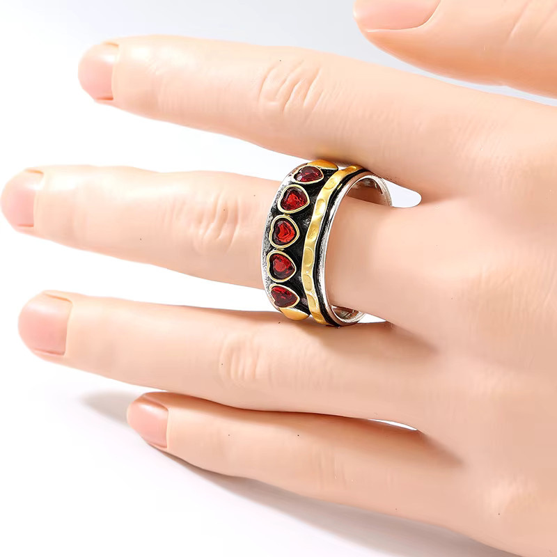 YoYo Ring, Bicolor, roter synthetischer Zirkonia, Vintage, Damen - Bild 2