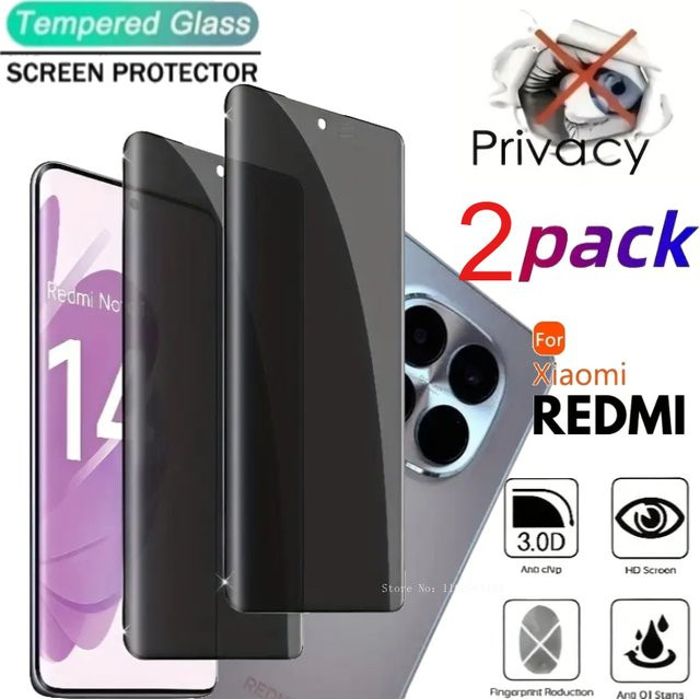 2 Stück Anti-Peep Privatsphäre Displayschutzfolien aus gehärtetem Glas für Xiaomi Redmi Note 12 Pro+ 5G, Redmi Note 13, 14 und 15 Pro Plus, transparent - Bild 1