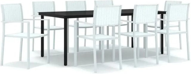 vidaXL 9-teilige Garten-Essgruppe in Weiß mit Rattan-Design und Glasplatte für Garten, Balkon oder Terrasse - Bild 1