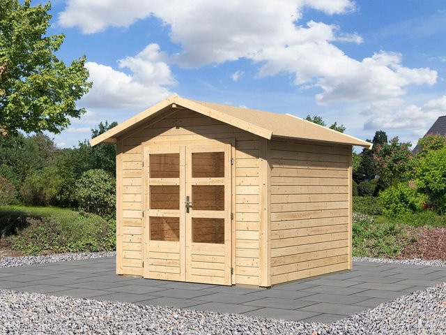 KARIBU Carlos Satteldach Gartenhaus naturbelassen B/T/H: 244 x 244 x 230 cm - Bild 1