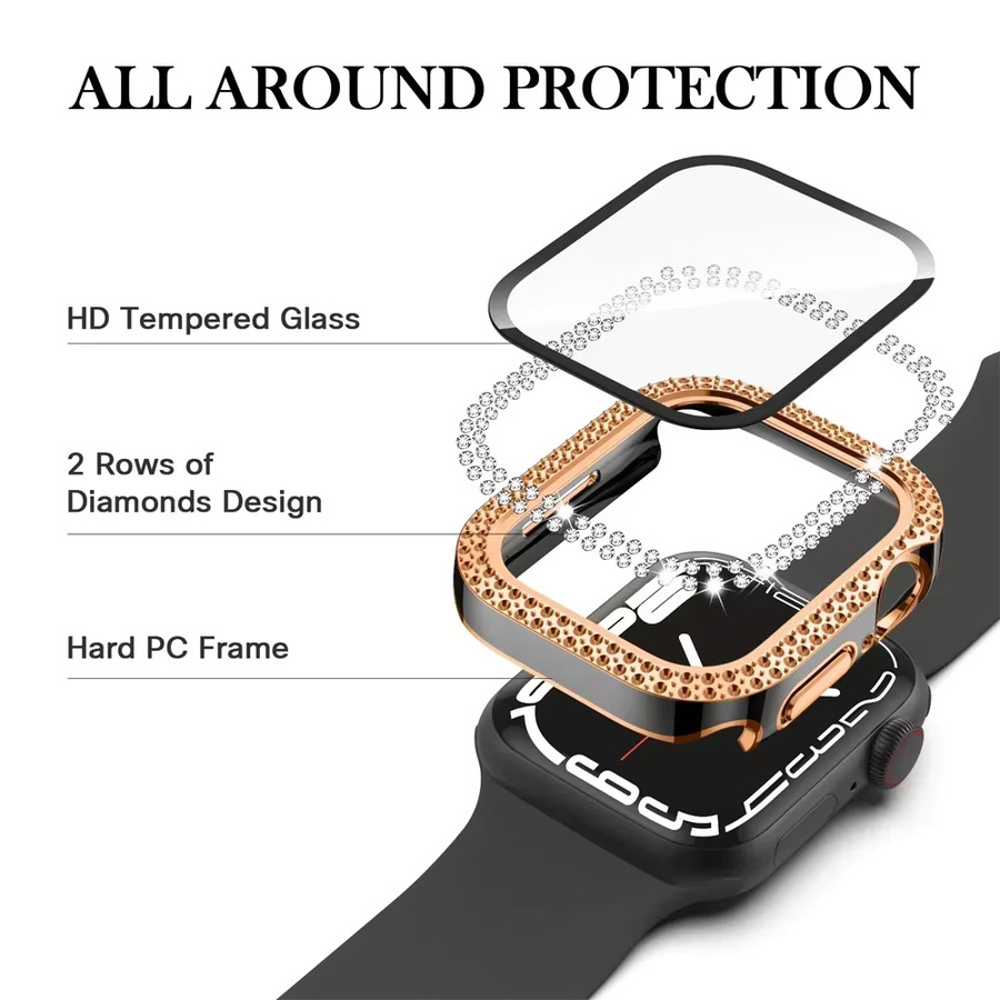 Diamant-Abdeckung für Apple Watch, Roségold, gehärtetes Glas, Unisex - Bild 2