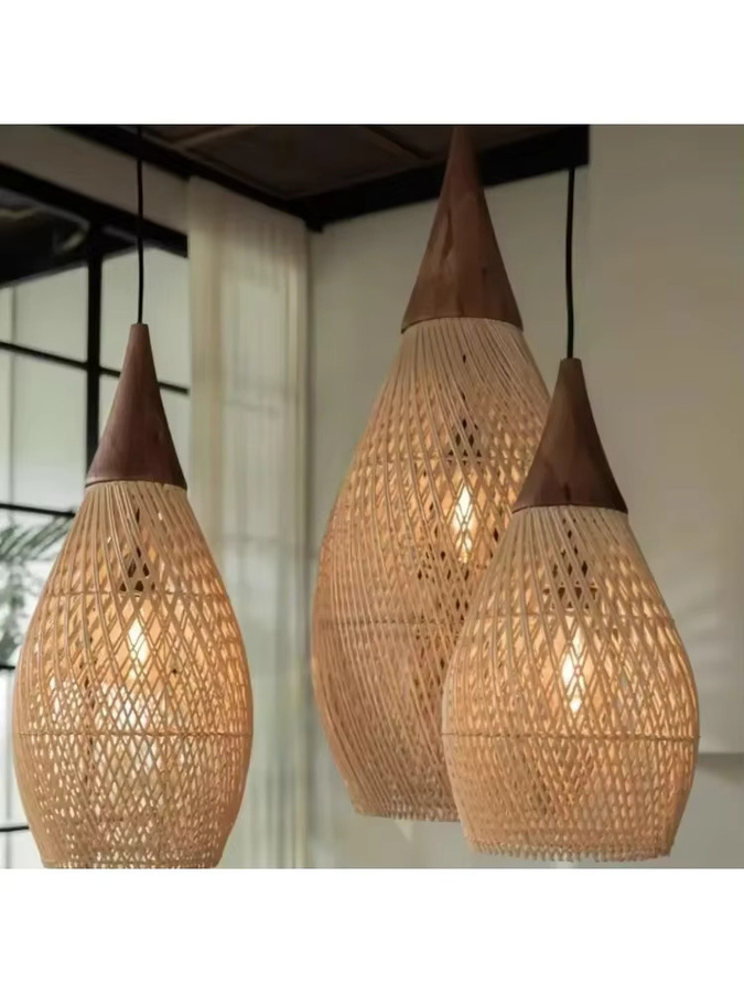 JOYINLED Rattan-Pendelleuchte in Beige, rustikale handgewebte Anhängerleuchte aus natürlichem Rattan für Zuhause, Hotel und Restaurant - Bild 3