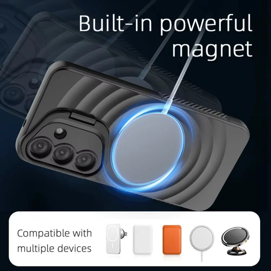 Wasserwellen Magnetgehäuse für Samsung Galaxy S25 Ultra und S25 Plus mit faltbarem Objektivhalter und MagSafe Unterstützung in Schwarz oder Weiß - Bild 2