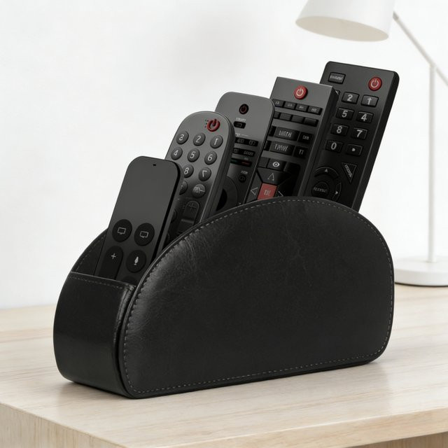 5-Fächer Fernbedienungsbox aus PU-Leder in Schwarz für Wohnzimmer und Schreibtisch, Aufbewahrungsbox für TV- und Klimaanlagen-Fernbedienungen, B/T/H: 20,0 x 10,0 cm - Bild 1