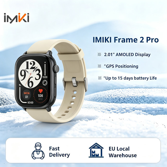 IMIKI Frame 2 Pro Sport-Smartwatch in Schwarz mit 2,01-Zoll-AMOLED-Display, integriertem GPS und Gesundheitsüberwachung, wasserdicht bis 5 ATM - Bild 1