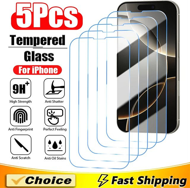 5er-Pack Gehärtetes Schutzglas für iPhone 11 bis iPhone 17 Pro Max, Transparent - Bild 1
