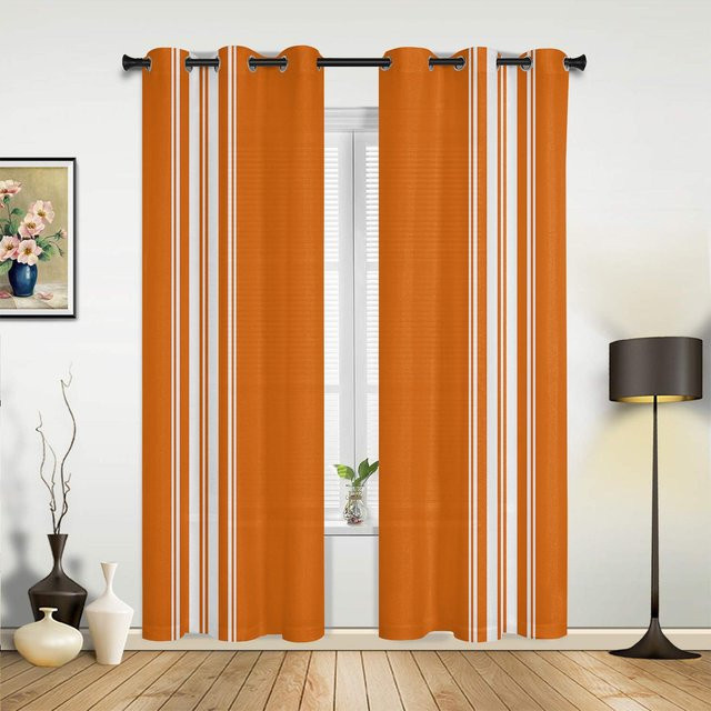 Modernes Vorhangpaneel von Household supplies MH mit geometrischem Streifenmuster in Blau, Grau und Orange, halbtransparent, Breite: 135 cm, Höhe: 60 cm - Bild 1
