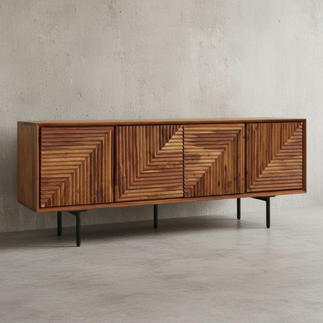 KADIMA DESIGN Lowboard Spectrum aus Sheesham Massivholz in Braun mit Edelstahl-Gestell, B/H/T: 140 x 33 x 54 cm - Bild 1