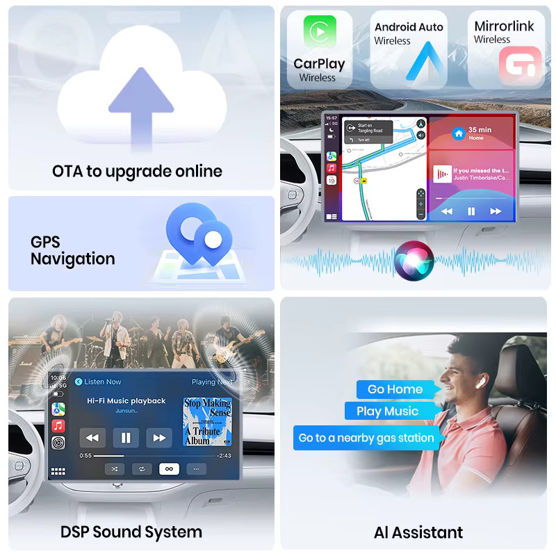Junsun Android Auto Autoradio für Fiat 500X mit Wireless Apple CarPlay, 9.0 Zoll IPS Touchscreen, Bluetooth und Multimedia Videoplayer, Schwarz, 2 Din - Bild 4