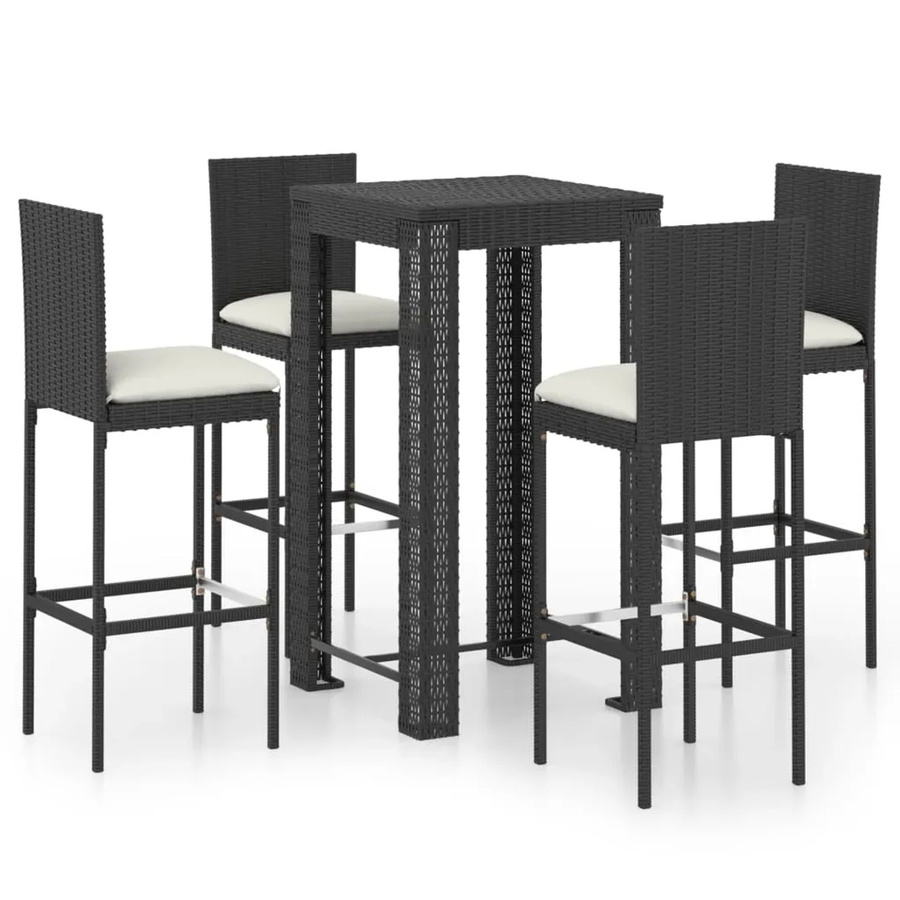 vidaXL 5-teiliges Gartenbar-Set aus Poly-Rattan mit Kissen in Schwarz - Bild 2