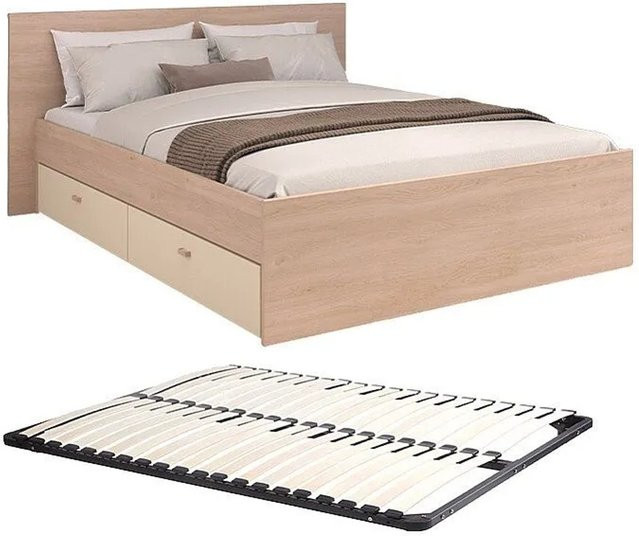 Velona Bettrahmen Modern mit Schubladen in Beige, B/T/H: 164,4 x 193,6 x 82,6 cm - Bild 1