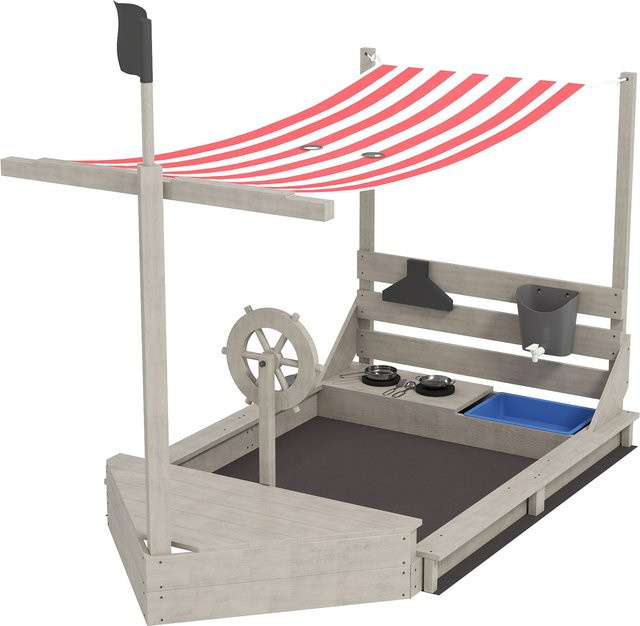 Outsunny Sandkasten im Schiff Design aus Holz mit Abdeckung und Küchenspielset, Grau, B/T/H: 180 x 103 x 144,5 cm - Bild 1