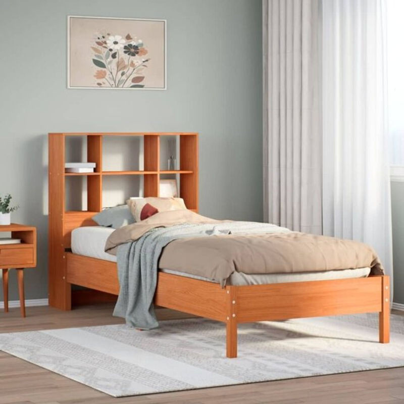 Massivholzbett aus Kiefer mit Regal von Vidaxl in Braun, B/T/H: 75 x 190 x 110 cm - Bild 1