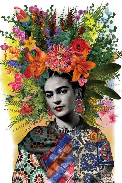 Art Universe Glasbild Mexico Flowers Modernes Wandbild mit floralem Motiv in Multicolour, Breite: 80 cm, Höhe: 120 cm - Bild 1