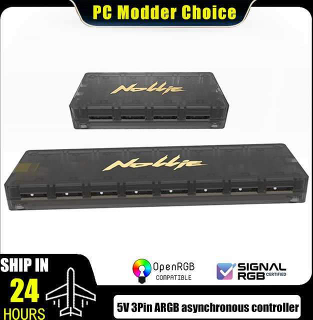 Nollie 5V ARGB Asynchroner Controller Lichtleiste Hub in Schwarz für SignalRGB und OpenRGB zur Steuerung deines Computergehäuse RGB Systems - Bild 1