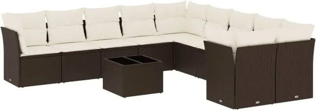 vidaXL 11-tlg. Garten-Sofagarnitur in U-Form aus Polyrattan mit Kissen, Braun - Bild 1