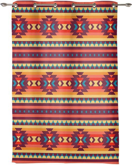 Luxus Vorhang mit amerikanischem Stammesmuster von Super Six, halbtransparent, Multicolour, B: 135 cm, H: 160 cm - Bild 1