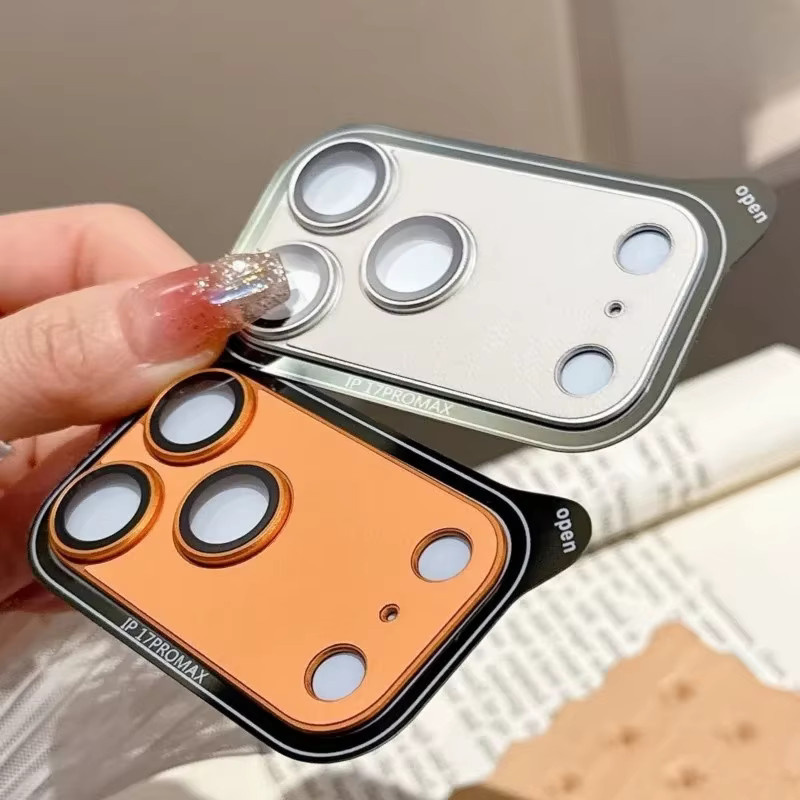 Panzer-Kameraobjektivschutz für iPhone 17 Pro Max in Orange mit Leder-Textur und AR-Beschichtung als Metall-Panzerschutzfolie zur vollständigen Objektivabdeckung - Bild 5