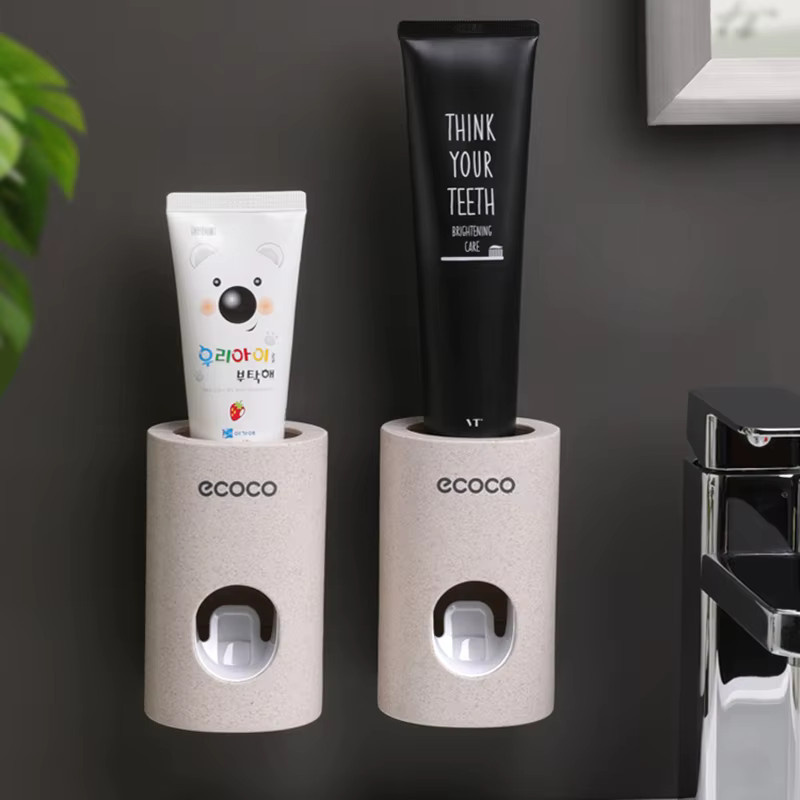 Ecoco Automatischer Zahnpastaspender und staubdichter Zahnbürstenhalter zur Wandmontage in Beige - Bild 2
