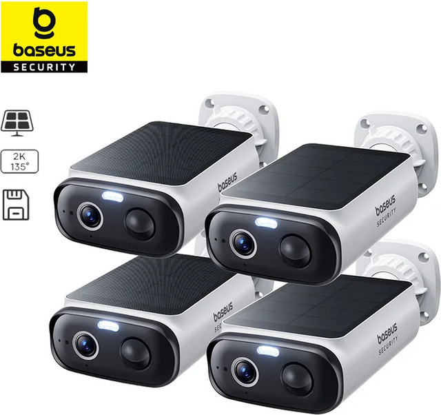Baseus Security S1 Lite Drahtlose Außenkamera mit Solarpanel, 2K Auflösung, 135 Grad Sichtfeld, IP67 Wasserdicht, Weiß - Bild 1