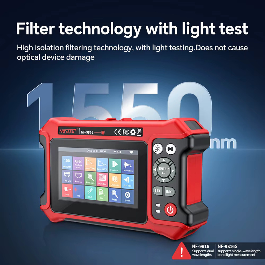 NOYAFA OTDR NF-9816 Optisches Faser-Reflektometer 1310/1550nm mit 10G Dual OPM, OLS und VFL in Rot - Bild 2