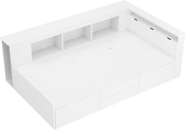 KOMHTOM Kinderbett Einzelbett mit Schubladen, Bücherregal und Stauraum, Weiß, B: 90 cm, L: 200 cm, H: 111 cm