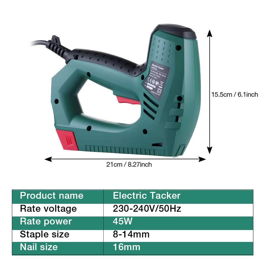 POSENPRO Elektrischer Tacker und Nagelpistole 45W in Grün inklusive 500 Nägel für DIY-Polsterarbeiten und Holzbearbeitung - Bild 4