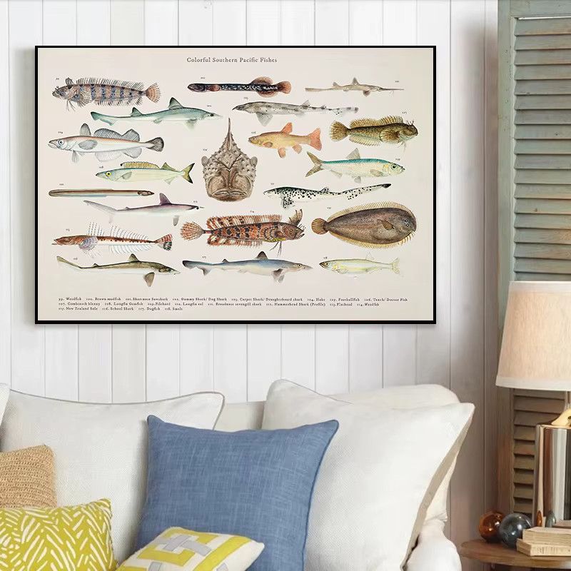 Stillness Stories Vintage Leinwand Poster mit buntem Meeresleben und Fischen aus dem Südlichen Pazifik, rahmenlose Wandmalerei Illustration - Bild 4