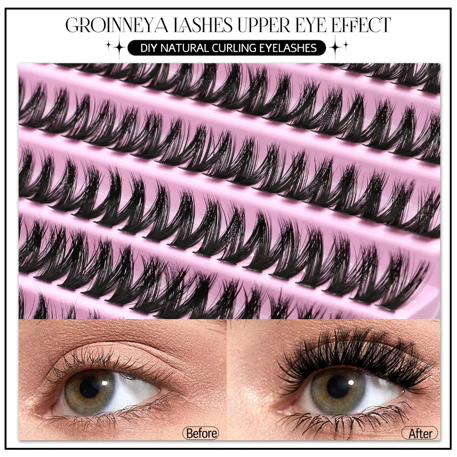 Veltrinay Lashes Cluster DIY Wimpernverlängerungsset, D Curl, Natürlich - Bild 4