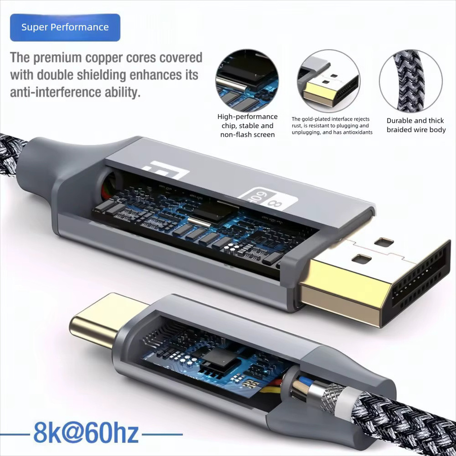 DIXSG USB-C auf DisplayPort 1.4 Kabel, 1,8 m Länge, unterstützt 8K bei 60 Hz und 4K bei 144 Hz, kompatibel mit Thunderbolt 3/4 und MacBook - Bild 4