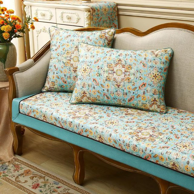 BC-Warm Home Retro Sofakissenbezug mit floralem Design in Blau, B/B/H: 90 x 90 x 0 cm - Bild 1