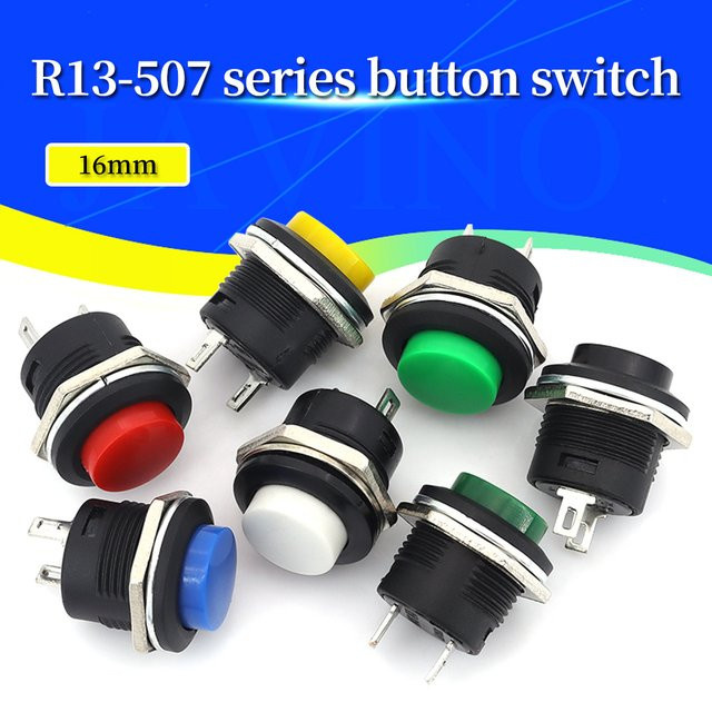 Javino Momentary Push Button Switch R13-507 Runde Schalter 16mm 6A/125VAC 3A/250VAC in verschiedenen Farben - Bild 1