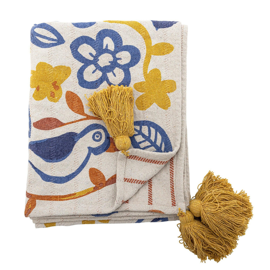 Bloomingville Plaid Figuria aus recycelter Baumwolle mit floralem Muster, Mehrfarbig, B/T: 130 x 160 cm - Bild 1