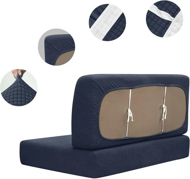 Waschbare Jacquard Stretch Kissenbezüge für Wohnmobil Essecke und Zweisitzer Sitzbänke, Blau, 1 Set - Bild 1