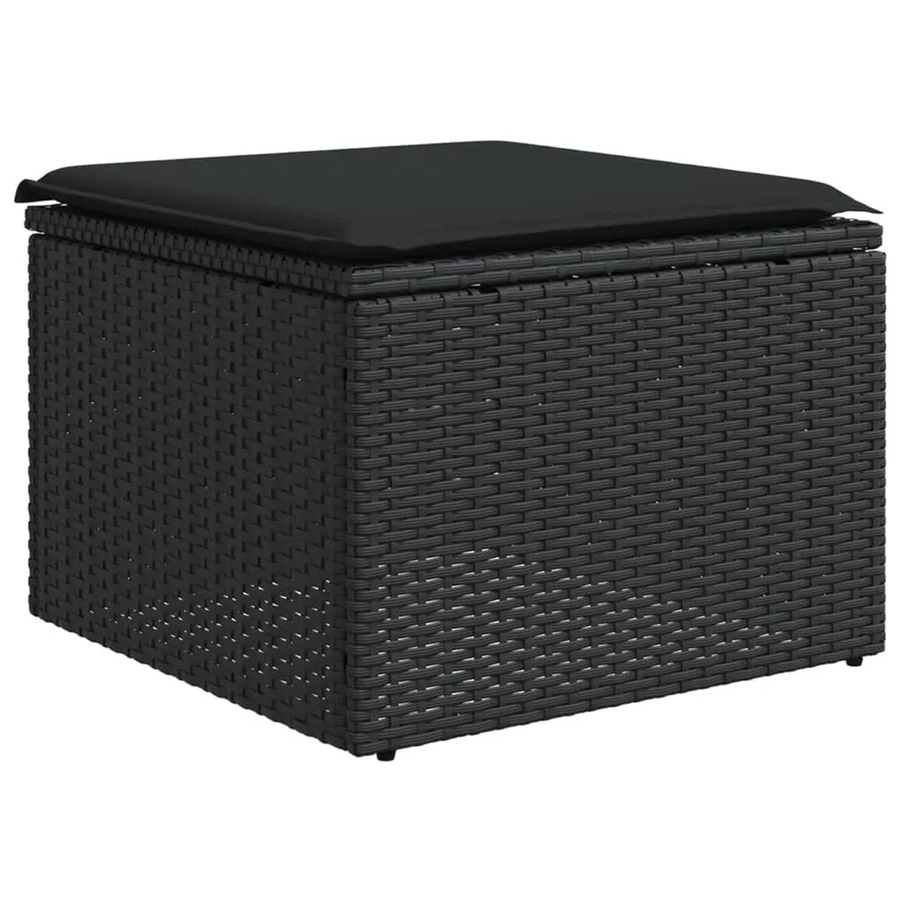 VIDAXL Gartenhocker aus Polyrattan mit Kissen, Schwarz, B/T/H: 55 x 55 x 37 cm - Bild 2