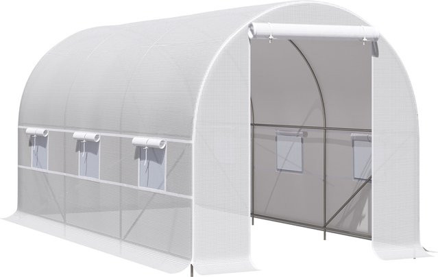 Outsunny Tunnel-Gewächshaus mit 8m² Anbaufläche, B/T/H: 400 x 200 x 200 cm, weiß mit Tür und 6 Fenstern für Gemüse, Obst und Blumen - Bild 1