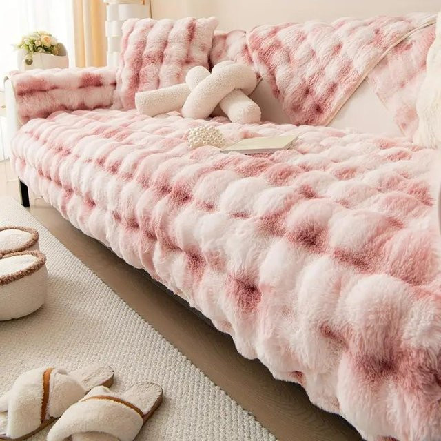 Rutschfester Sofabezug aus weichem Kaninchenfell-Plüsch von Your Warm Home, Waschbarer Couchüberzug für das Wohnzimmer, Breite: 70 cm, Länge: 210 cm - Bild 1