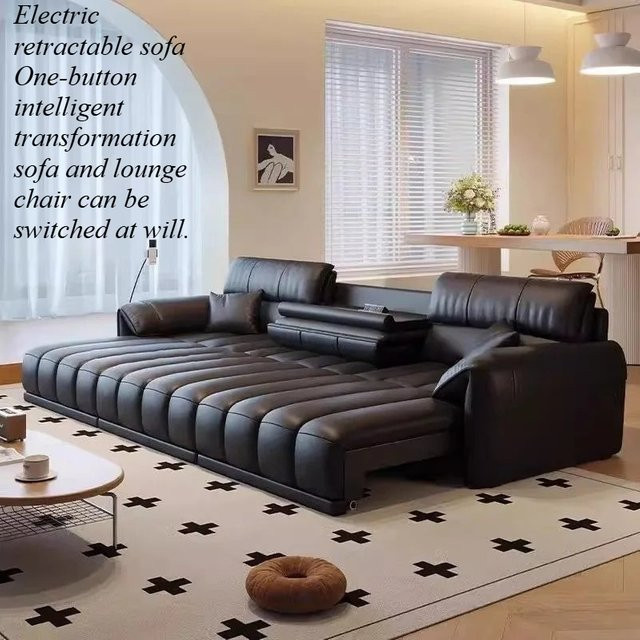 OVOZI L-Shape Sofa für das Wohnzimmer aus Leder in Schwarz und Multicolour, minimalistisches Design mit Polsterung - Bild 1