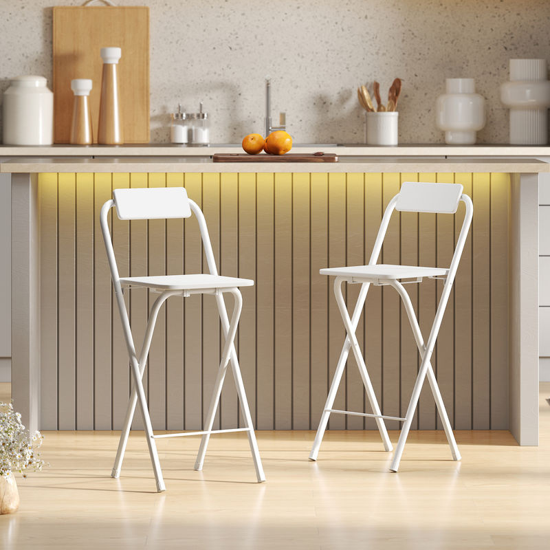 HOMCOM Barhocker 2er Set klappbare Barstühle mit Lehne und Fußstütze aus Stahl in Weiß - Bild 2