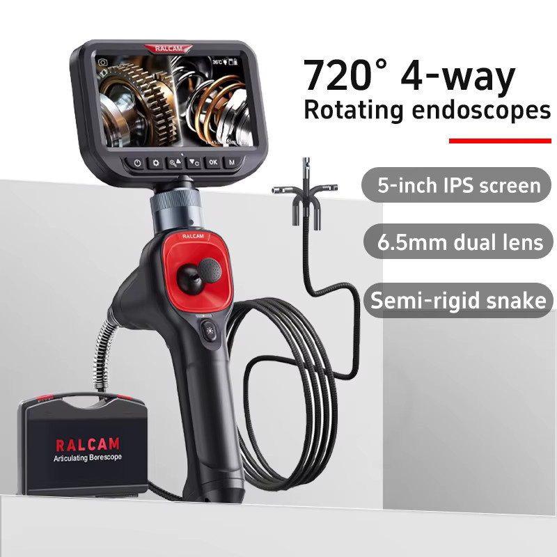 RALCAM Lenkendeoskop mit 5 Zoll Bildschirm, Doppelobjektiv, 6 mm Durchmesser, 4-Wege-Steuerung und 720 Grad Rotation in Schwarz für die industrielle Endoskopieinspektion und Motorkanalinspektion - Bild 2