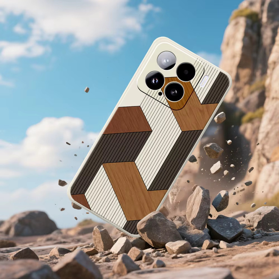Holz Handyhülle mit geometrischem Design für Xiaomi 15 15 Ultra Mi 14T 13T 12T 11T Pro in Braun und Multicolour - Bild 2