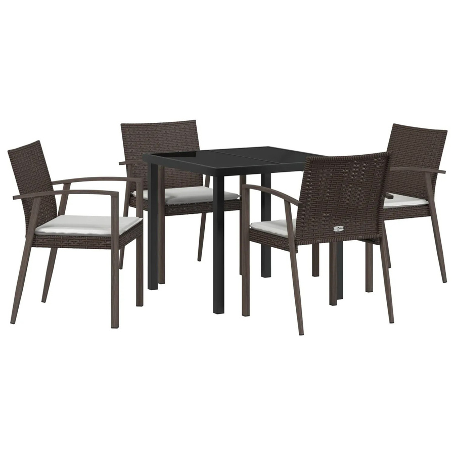 vidaXL Garten Essgruppe 5-teilig aus Poly Rattan und Stahl in Braun mit Glastisch - Bild 2
