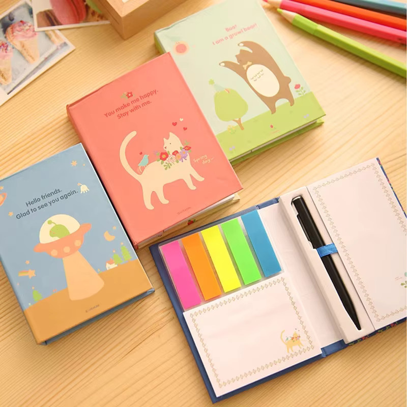 Leaffei Regenbogen Notizblock mit Cartoon Tier-Motiven Katzen und Vögeln, Hardcover Klebenotizen in Mehrfarbig - Bild 2
