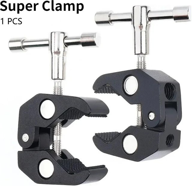 GJUELIRRA Magic Arm Clip Multifunktionaler Kugelkopf Doppel Ball Adapter mit Schuh Mount für Monitor und LED Licht in Schwarz - Bild 1