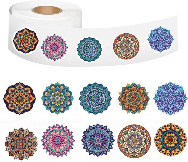 Rui Di Mandala Muster Rollaufkleber in Multicolour, 500 Stück wasserfeste Cartoon Aufkleber für Scrapbooking, Notizbücher und Handys - Bild 1