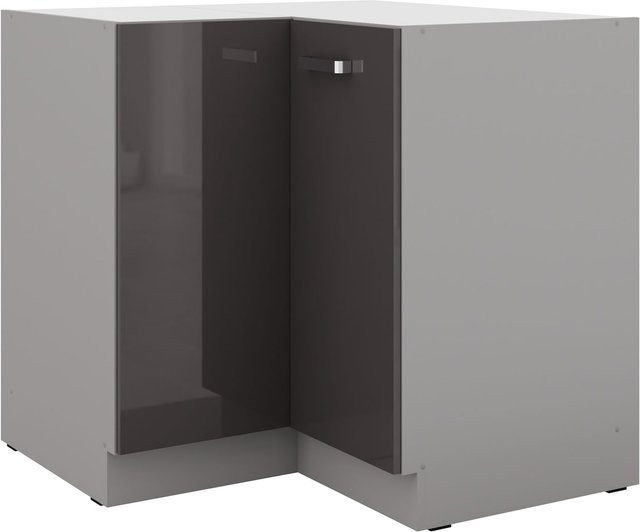 Eckunterschrank Grey Bianca in Hochglanz Grau mit Einlegeboden B/T/H: 90 x 90 x 90 cm - Bild 1