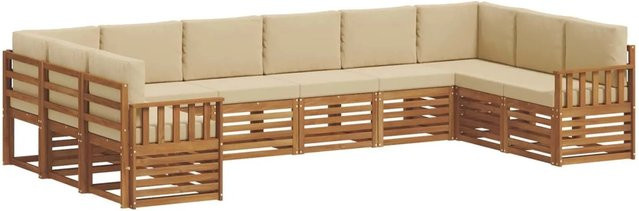 vidaXL Sofagarnitur 10-teilig aus Massivholz Akazie in Natur und Beige, U-Form mit Sitz- und Rückenkissen - Bild 1